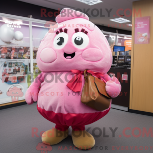 Maskotkarakter av en rosa...