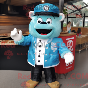 Maskotkarakter av en Cyan...