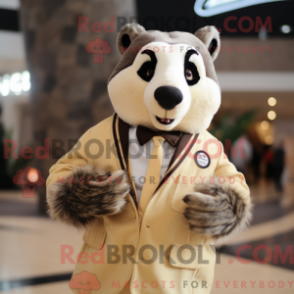Fantasia de mascote de um Texugo Bege com terno e luvas - Mascotes Texugo - REBROKO_411047 - RedBrokoly.com