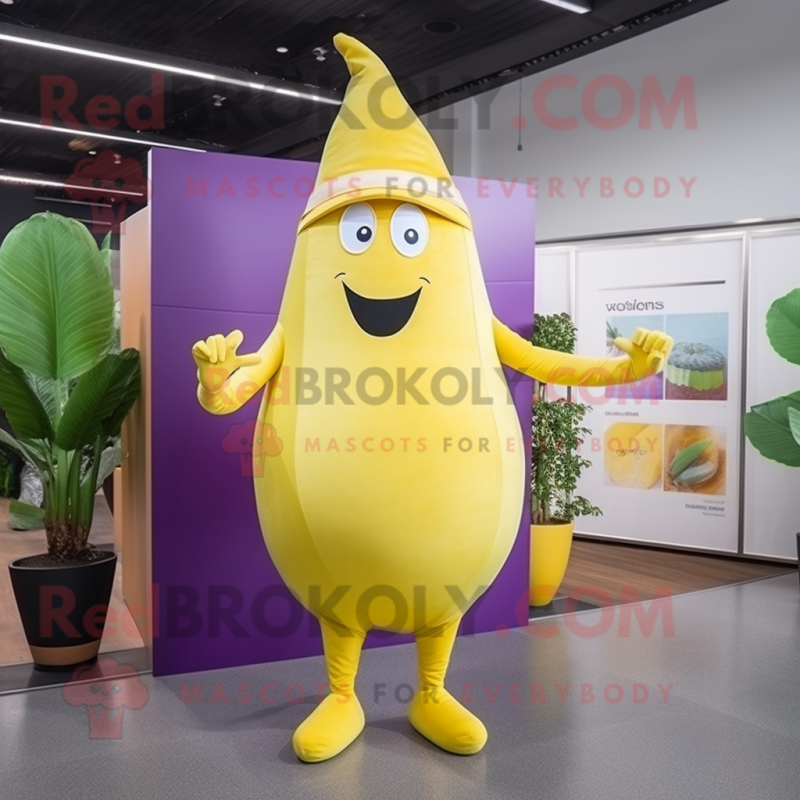Lemon Yellow Eggplant mascot costume character dressed with a Playsuit and Hats Lemon Yellow Eggplant mascot costume character dressed with a Playsuit and Hats