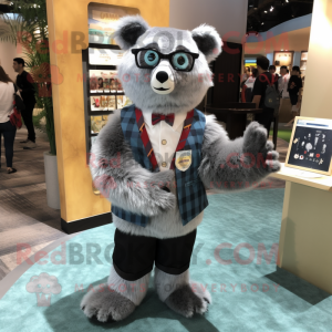 Silver Spectacled Bear mascot costume character dressed with a Cardigan and Ties