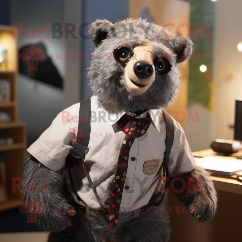 Silver Spectacled Bear mascot costume character dressed with a Cardigan and Ties