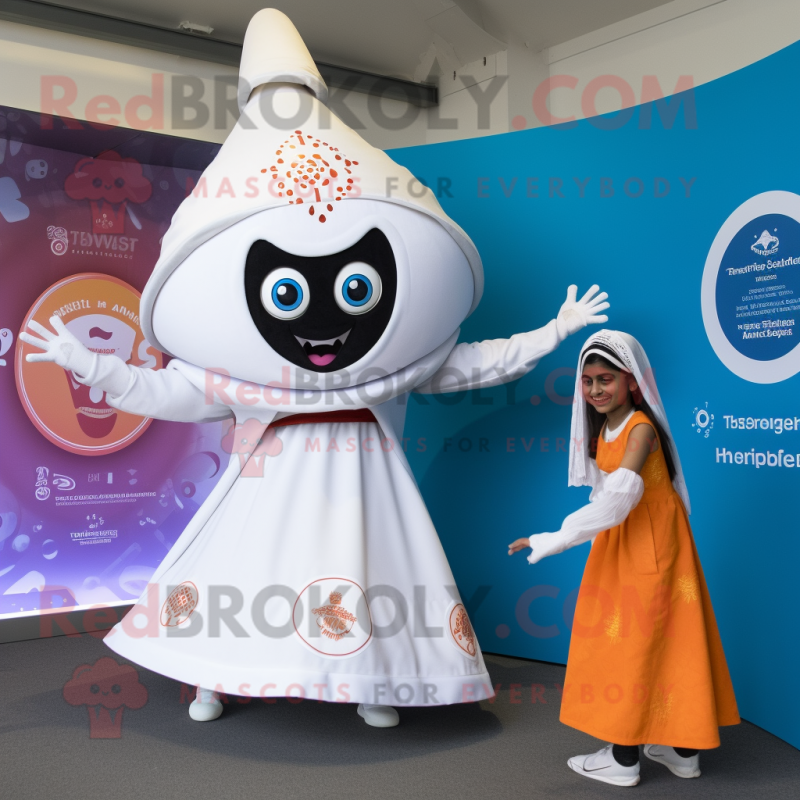 White Tikka Masala mascot costume character dressed with a Circle Skirt and Watches White Tikka Masala mascot costume character dressed with a Circle Skirt and Watches