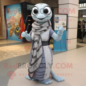 Gray Snake mascot costume character dressed with a Midi Dress and Scarves