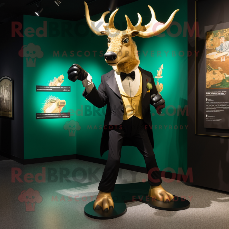 Gold Irish Elk mascot costume character dressed with a Tuxedo and Gloves Gold Irish Elk mascot costume character dressed with a Tuxedo and Gloves