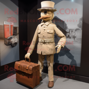 Tan Civil War Soldier mascot costume character dressed with a Sweater and Briefcases
