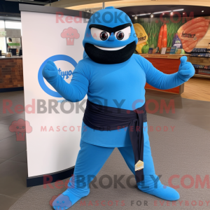 Maskot karaktär av en blå...