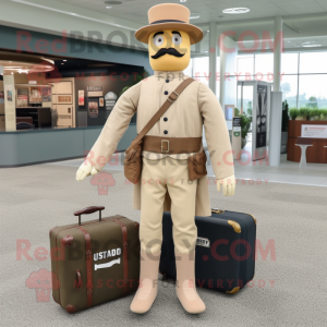 Tan Civil War Soldier mascot costume character dressed with a Sweater and Briefcases