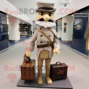 Tan Civil War Soldier mascot costume character dressed with a Sweater and Briefcases