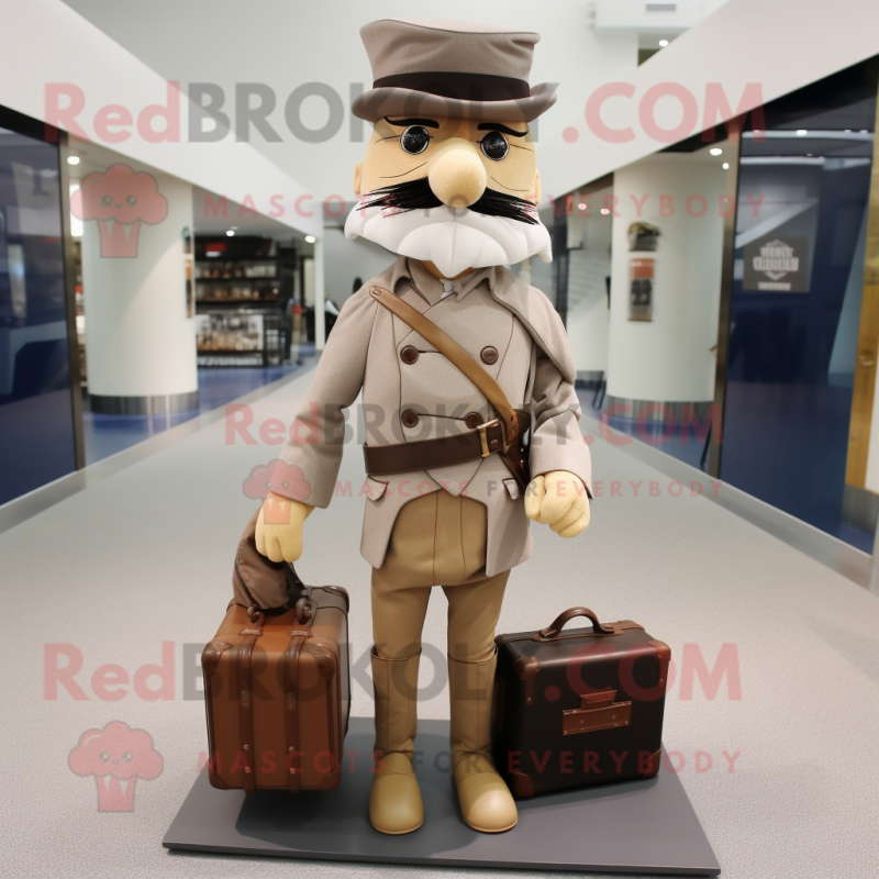 Tan Civil War Soldier mascot costume character dressed with a Sweater and Briefcases Tan Civil War Soldier mascot costume character dressed with a Sweater and Briefcases