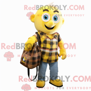 Maskot karaktär av en gul...