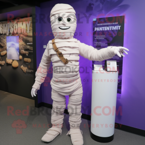 Lavender Mummy mascot costume character dressed with a Button-Up Shirt and Foot pads