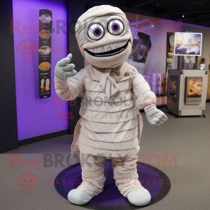 Lavender Mummy mascot costume character dressed with a Button-Up Shirt and Foot pads