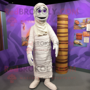 Lavender Mummy mascot costume character dressed with a Button-Up Shirt and Foot pads