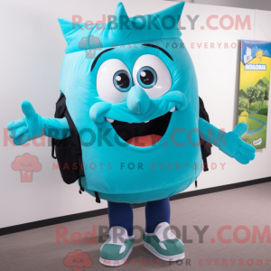 Maskotkarakter af en cyan...