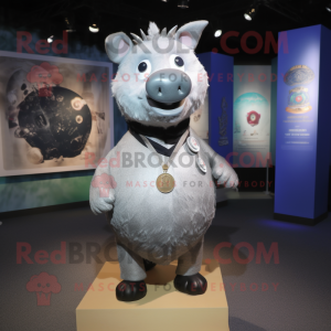 Silver Sow mascot costume character dressed with a Polo Tee and Necklaces