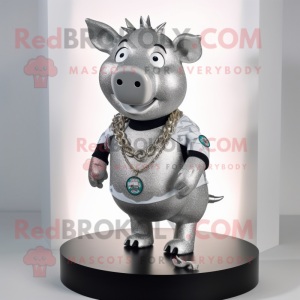 Silver Sow mascot costume character dressed with a Polo Tee and Necklaces