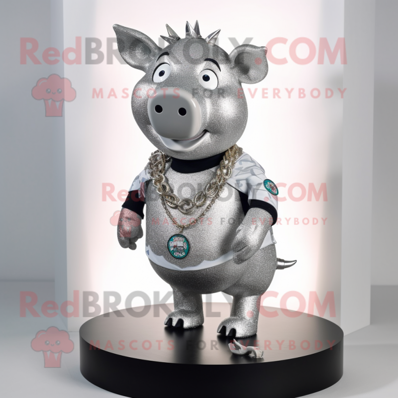 Silver Sow mascot costume character dressed with a Polo Tee and Necklaces Silver Sow mascot costume character dressed with a Polo Tee and Necklaces