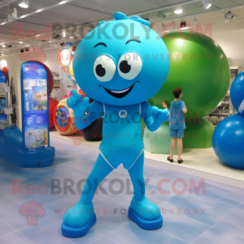 Turquoise Soccer Ball mascot costume character dressed with a One-Piece Swimsuit and Belts Turquoise Soccer Ball mascot costume character dressed with a One-Piece Swimsuit and Belts