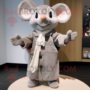 Gray Mouse mascot costume character dressed with a Coat and Cummerbunds