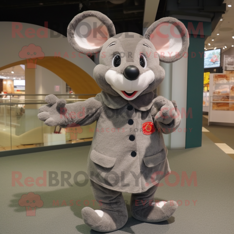 Gray Mouse mascot costume character dressed with a Coat and Cummerbunds