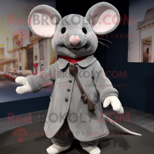 Gray Mouse mascot costume character dressed with a Coat and Cummerbunds