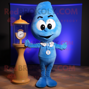 Blue Hourglass mascot costume character dressed with a Henley Shirt and Hairpins