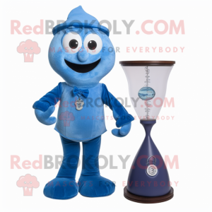 Blue Hourglass mascot costume character dressed with a Henley Shirt and Hairpins