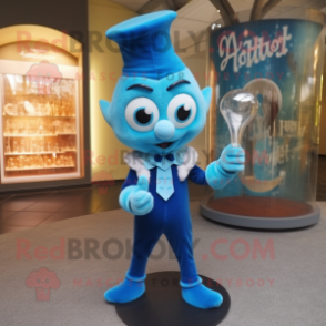 Blue Hourglass mascot costume character dressed with a Henley Shirt and Hairpins