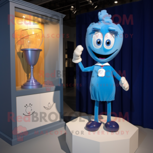 Blue Hourglass mascot costume character dressed with a Henley Shirt and Hairpins