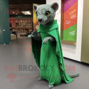 Green Jaguarundi mascot costume character dressed with a Maxi Dress and Shawl pins