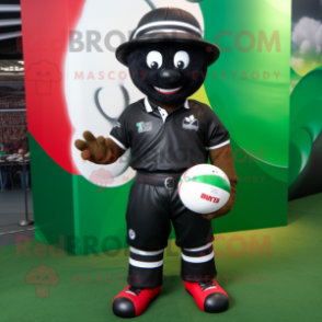Black Golf Ball mascot costume character dressed with a Rugby Shirt and Bracelets