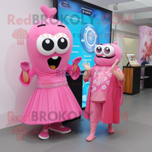 Pink Ray maskot kostym...