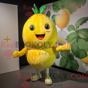 Maskot-karakter av en gul...