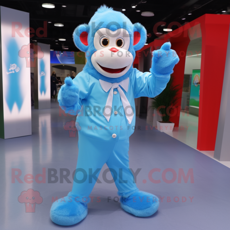 Sky Blue Monkey mascot costume character dressed with a Long Sleeve Tee and Bow ties