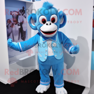 Sky Blue Monkey mascot costume character dressed with a Long Sleeve Tee and Bow ties