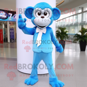 Sky Blue Monkey mascot costume character dressed with a Long Sleeve Tee and Bow ties