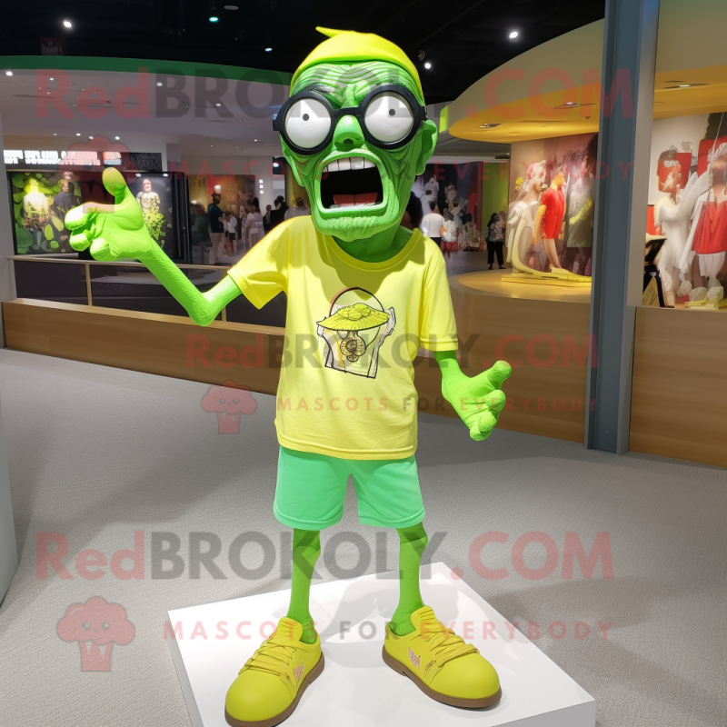 Lime Green Undead mascot costume character dressed with a Shorts and Eyeglasses Lime Green Undead mascot costume character dressed with a Shorts and Eyeglasses