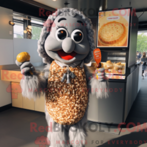 Fantasia de mascote de uma Currywurst cinza com macacão e colares - Mascotes Currywurst - REBROKO_412175 - RedBrokoly.com