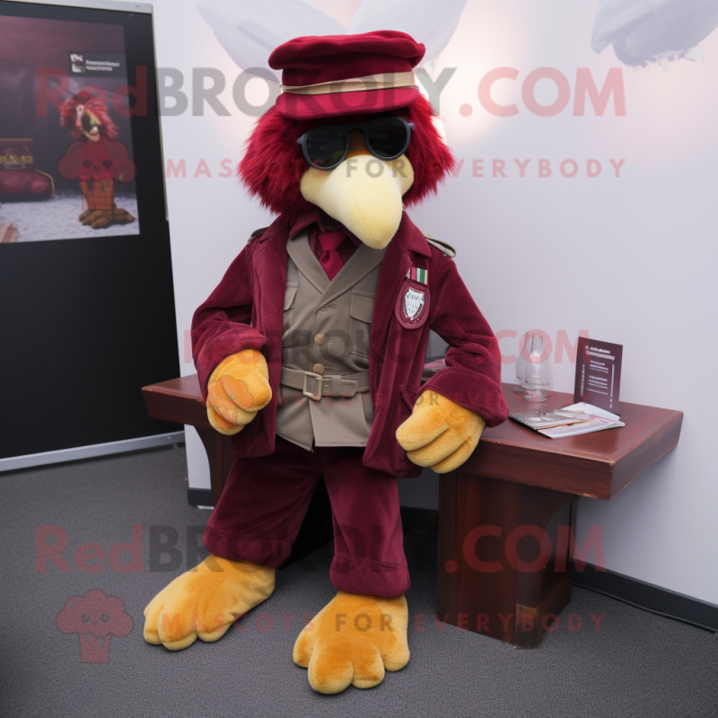 Maroon Special Air Service mascot costume character dressed with a Waistcoat and Hats Maroon Special Air Service mascot costume character dressed with a Waistcoat and Hats