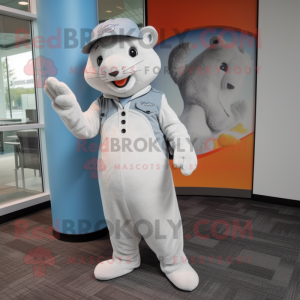 Gray Ermine mascot costume character dressed with a Dress Pants and Beanies