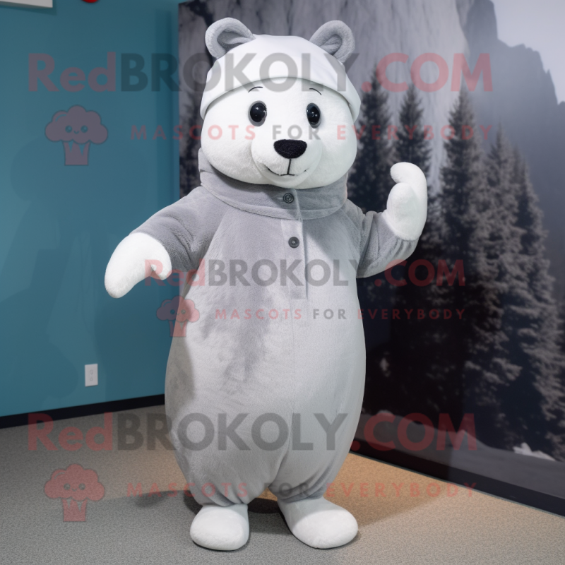 Gray Ermine mascot costume character dressed with a Dress Pants and Beanies