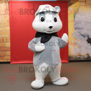 Gray Ermine mascot costume character dressed with a Dress Pants and Beanies