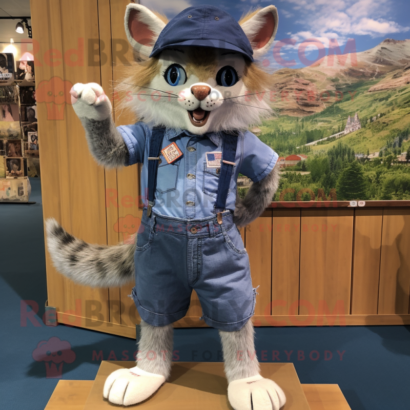 nan Lynx mascot costume character dressed with a Denim Shorts and Berets