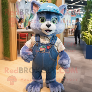 nan Lynx mascot costume character dressed with a Denim Shorts and Berets