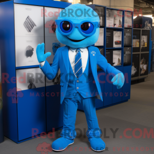 Maskot karakter af en blå...