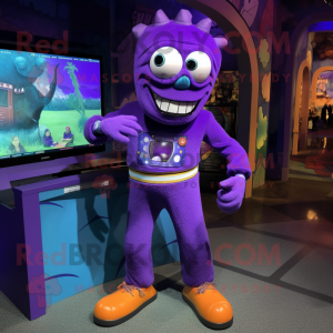 Purple Frankenstein'S Monster mascot costume character dressed with a Capri Pants and Anklets