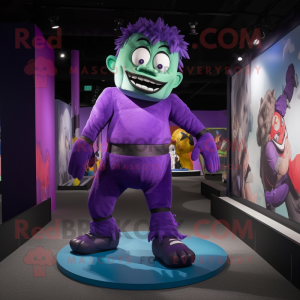 Purple Frankenstein'S Monster mascot costume character dressed with a Capri Pants and Anklets