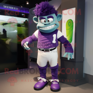 Purple Frankenstein'S Monster mascot costume character dressed with a Capri Pants and Anklets