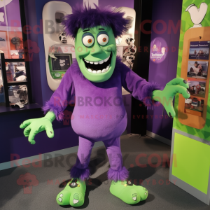 Purple Frankenstein'S Monster mascot costume character dressed with a Capri Pants and Anklets